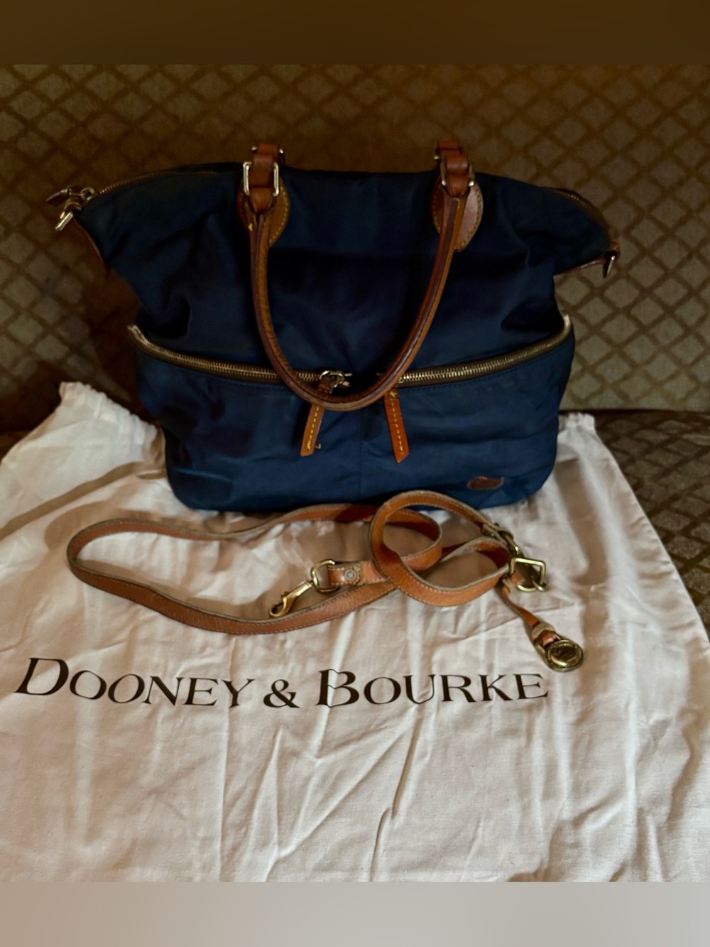 Dooney & Bourke Navy Nylon Satchel/Crossbody Vanessa Leather Bag w/Dustbag
